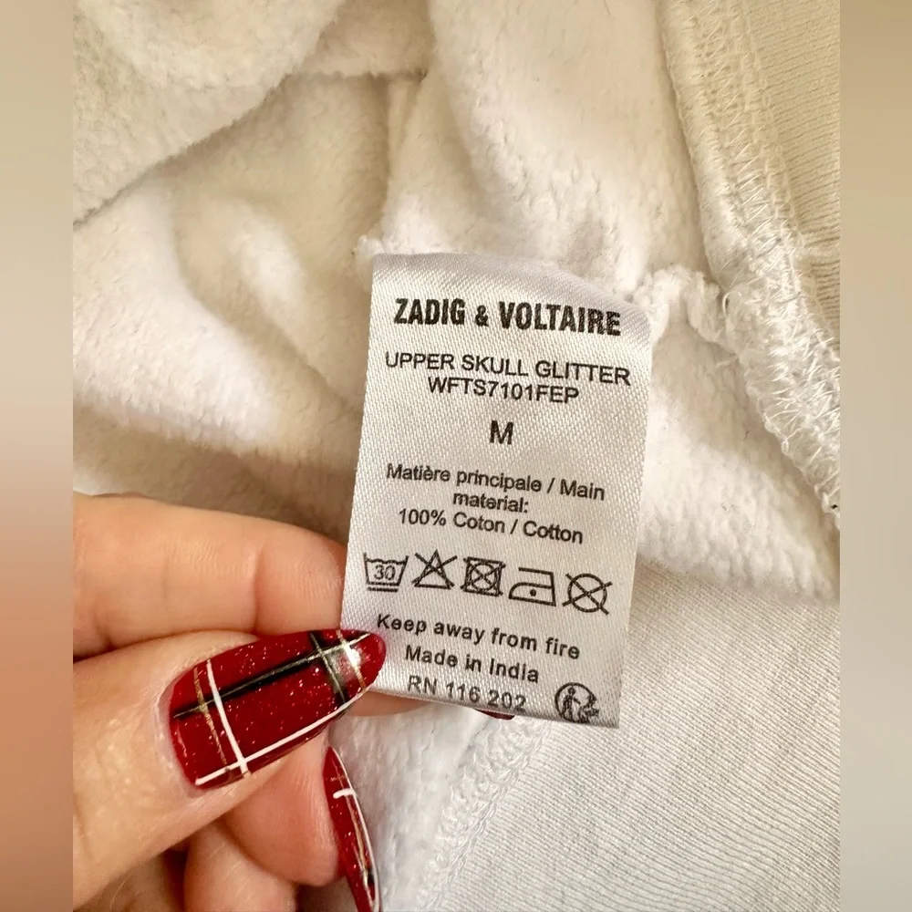 Zadig & Voltaire white long sleeve sweatshirt metallic thread embroidered sz MD - Picture 7 of 7